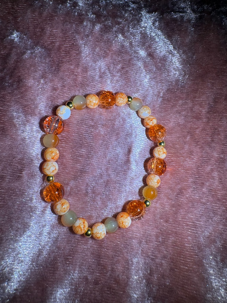 Orange & Gold Beaded Stretch Bracelet - Braceletique333 -Smallbusiness